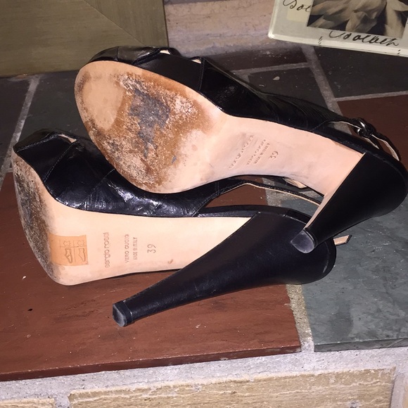 Women's Leather Platform Sergio Rossi Slingback Pumps Size 39/8 Made in Italy - Picture 8 of 8